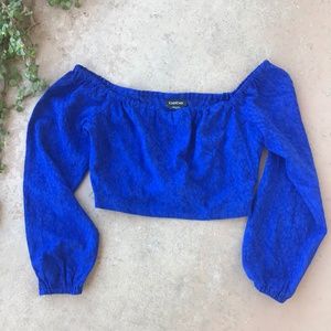 Bebe Off The Shoulder Blue Long Sleeve Crop Top